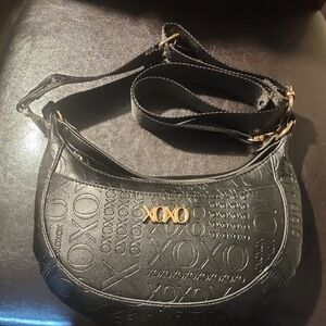 XOXO Embossed Black Shoulder Bag with Gold Accents